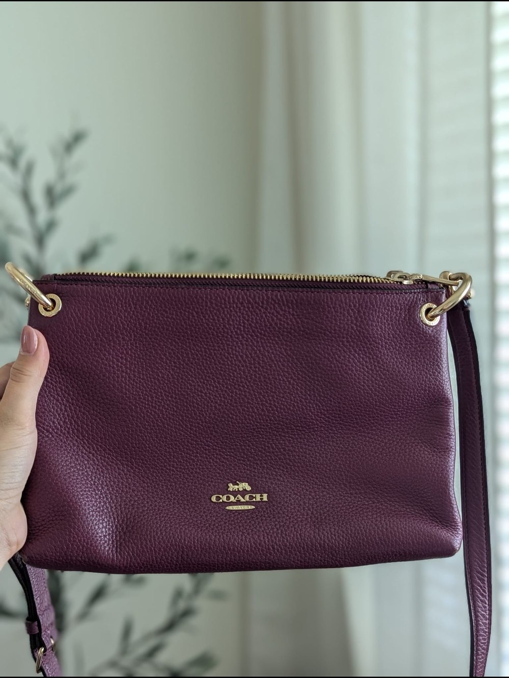 Coach Pebbled Leather Crossbody in Plum with Gold Hardware